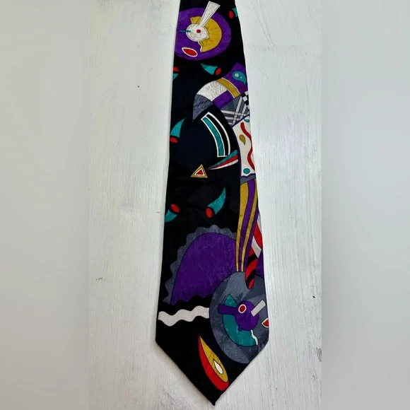 Vintage Jones New York Silk Tie Abstract Geometric Retro Artsy Wide 90s - Picture 3 of 8